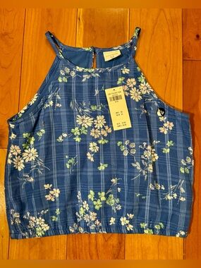 NWT abercrombie kids Blue Floral Plaid Tank Top Blouse